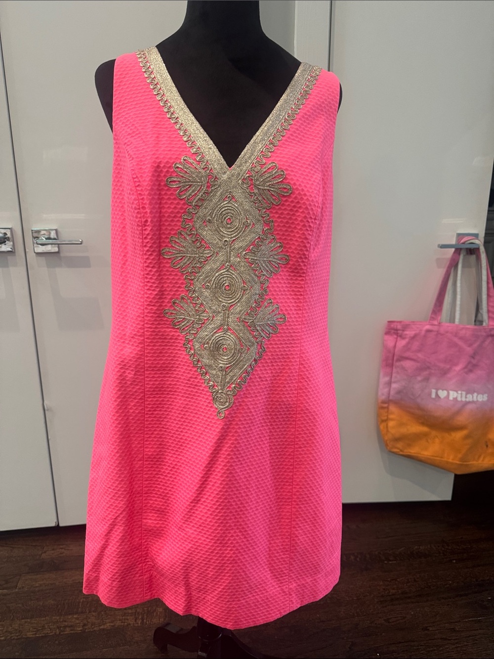 Lilly Pulitzer Hot Pink Dress with Gold Embroidery